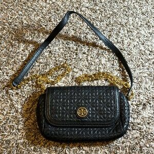 Tory Burch Black Leather Mini Robinson Crossbody Bag